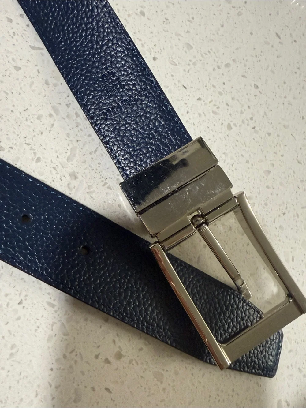 Zanzara Mens Reversible Leather Belt Brown Navy Blue Silver Buckle Size 40